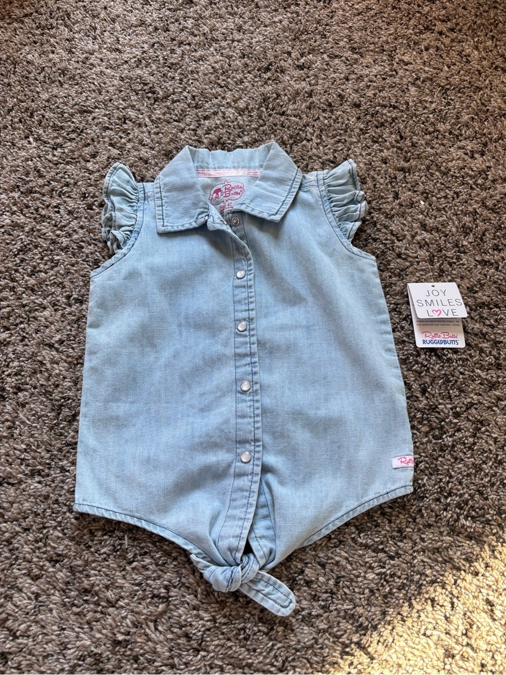 RuggedButts Light Denim Tie-Front Baby Romper size 4T